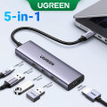 UGREEN USB C Hub 5 in 1 6 in 1 Type C to HDMI 4K, 2 USB 3.0 Ports, SD TF Card Reader, 100W PD Charging Adapter Dock Station for MacBook Pro Air 2024, iPad Pro 2024, Galaxy S24 S23 Ultra Note 10, Surface Go, XPS 15,  iPhone 16 15 Max Pro. 