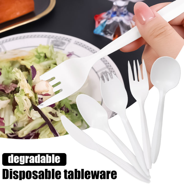 1/5/10/20Pcs Kitchen Disposable Degradable Fork Spoon Takeaway Fast Food Fruit Salad Tableware Heat Resistant Waterproof Oil-Proof Cutlery