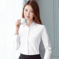 Thin Blue and White Short Sleeve Summer Slim Fit Business Workwear Shirt Women's White Shirt Work Clothes Slimming Elegant Formal Clothes Women. 