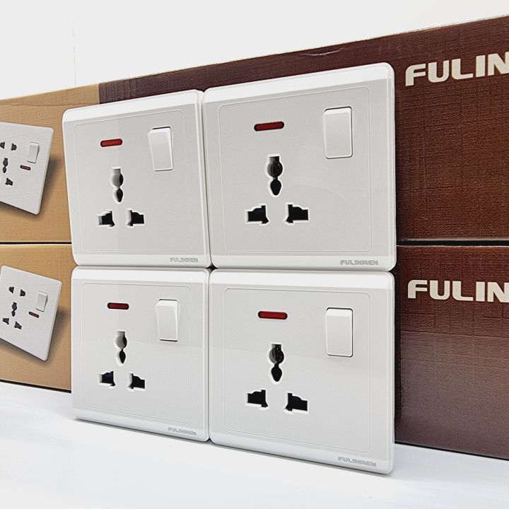 4 PCS - Universal Wall Switch Socket - Multi Plug - Socket Outlet -Plug Base 3 Hole Switched Socket Outlet - FULINMEN