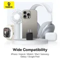 Baseus Palm Fast Charger C+U 20W/30W US with Mini White Cable USB-C to USB-C 60W 1m. 