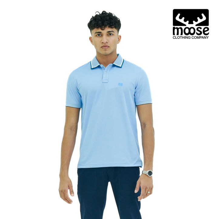 Moose Men’s Urban Jacquard Polo T-Shirt – Pastel Blue