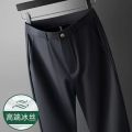 Spring and Autumn High Elastic Suit Pants for Middle-Aged Men Loose Straight Business Suit Pants Dad High-End Entry Lux Casual Pants. 