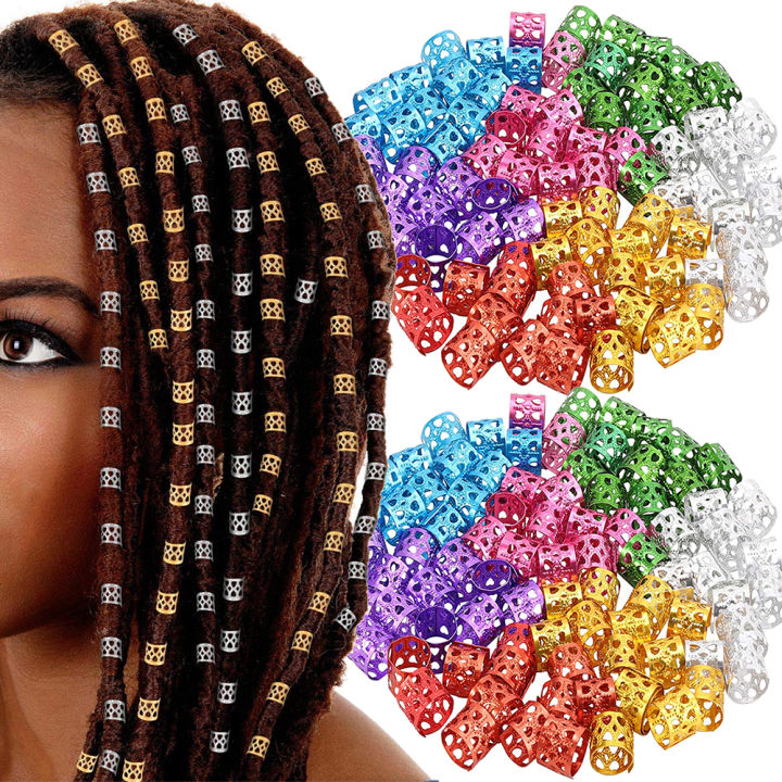 100pcs Mixed Beads Adjustable Hair Braids Dreadlock Beads Adjustable Hair Braid Rings Cuff Clips Tubes DIY Hair Accessories