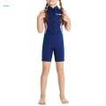 Girls Wetsuit Front Zipper Swimming Costume Scuba Diving Suit Bathing Suit for Surfing Blue Large. 