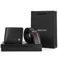 Bostanten Men's Genuine Leather Belts And Bifold Wallet Gift Box Black. 