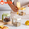 Glass seasoning box kitchen seasoning bottle flip spoon seasoning bottle light seasoning jar box combination set. 
