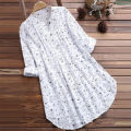 bellylady Women Cotton Long Sleeves Shirt Trendy V Neck Pleated Floral Printing Blouse Casual Large Size Cardigan Tops. 