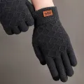 Autumn and Winter Fleece-lined Thick Wool Knitted Gloves Men's Touch Screen Warm Gloves Cycling Driving Cold-Proof Warm. 