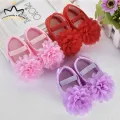 New Soft Cotton Newborn Toddler Baby Shoes Cute Chiffon Flower Bows Non-slip Floor Baby Girl Shoes Girls First Walk Shoes. 