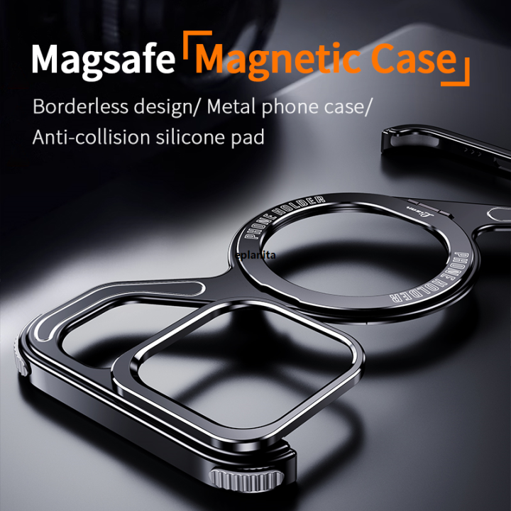 Metal Z Shape Magnetic MagSafe Stand Phone Case For iPhone 13 14 15 16 ...