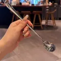 Stainless Steel Round Spoon Net Red Golden Dinner Long Handle Stirring Dessert Spoons For Kitchen Accessories Gadgets Dounp. 