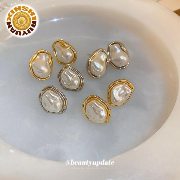 Silver Needle Irregular Baroque Pearl Stud Earrings French Temperament Entry High-Grade Earrings Niche Vintage Earrings Women