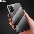 【On Sale】 Biruiqu For Galaxy A03s Shockproof Gradient Tempered Back Soft Case Cover. 