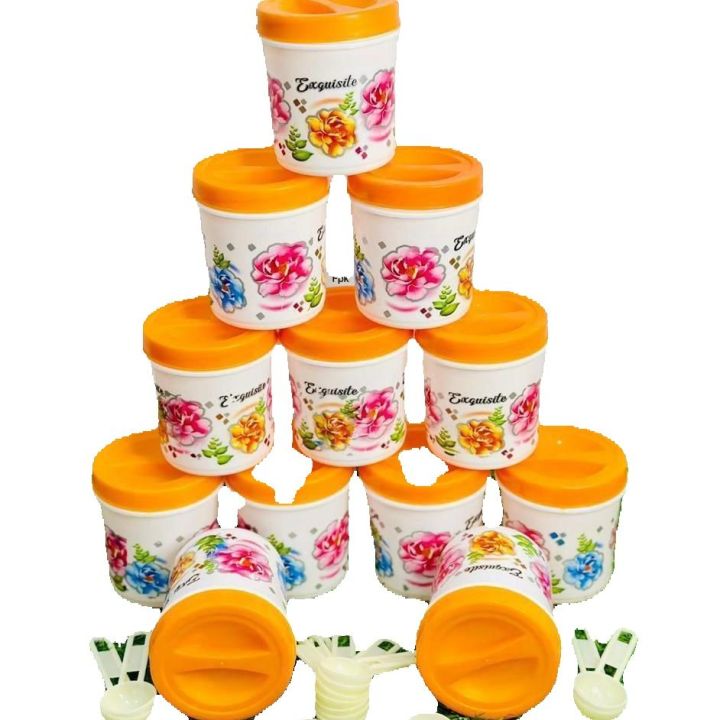 Plastic Flora Container 12 Pcs Set Premium Color & Good Quality Bottle With Free Spoons - 350ml