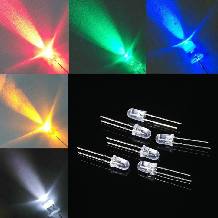 KOGEEK 1000pcs 5mm Red/Green/Blue/Yellow/White Round Water Clear LED Light Emitting Diodes Kit Electronic Components