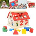 Multi-Colored Wooden Number and Shape Sorting Blocks Toy. 