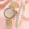 2PCS Luxury Women Rose Gold Watch Fashion Ladies Quartz Diamond Wristwatch Elegant Female Bracelet Watches Set Reloj Mujer. 