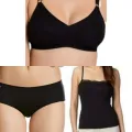 Rik Global Brands Essentials - Black Combo Set Cotton Bra Panty & Lace Camisole. 