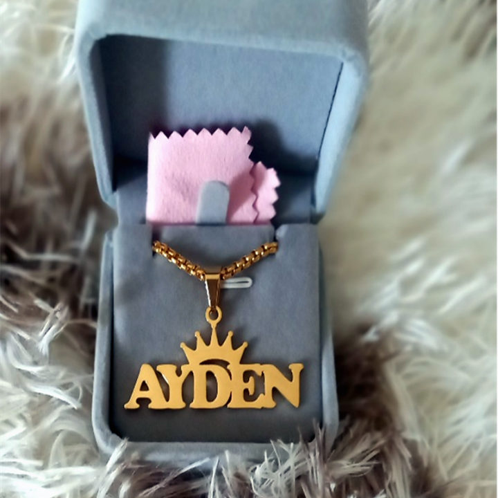 Custom Bead Chain Big Crown Name Necklace Stainless Steel Gold Color ...