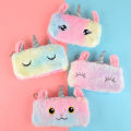 Winter Rainbow Fluffy Pencil Case Kids Cute Plush Pencil Pouch For Girls. 