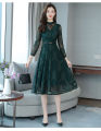 bellylady Women Cotton Lace Dress Fashion Long Sleeves Middle Waist A-line Skirt Elegant Mid-length Dress For Party Wedding. 