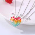 Colorful Heart Necklace for Women Girls 3 s Adjustable Chain Magnet Sequin Heart Butterfly Pendant Necklace Jewelry Accessories. 