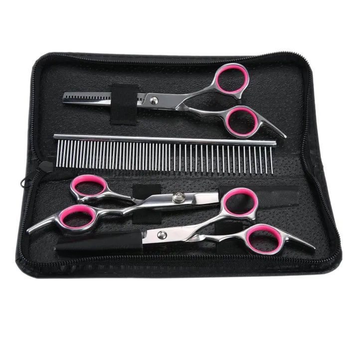 Curved Scissor Set - Perfect for Pet Grooming Used for Dog Cat Durable Stainless Steel Provided with Pouch and Steel Grooming Comb with Clean Cloth