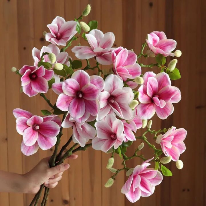 Real Touch Big White Magnolia Artificial Flowers Wedding Decoration Party Home Decor Flores Artificiales