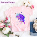 Hot sale rainbow unicorn/elephant print pink tshirt girl kids clothes shirt kawaii children clothing beautiful T-shirt 3-13y. 