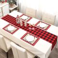Yarn-Dyed Polyester Cotton Holiday Red Black Plaid Table Runner Tablecloth Home Decoration Christmas. 
