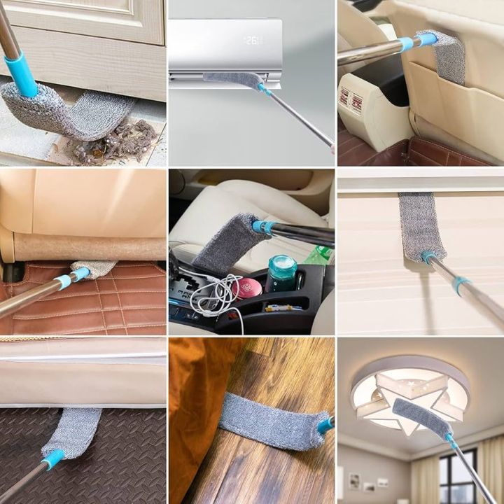 Best Quality Dust Brush Under Appliance Microfiber Duster with Extension Pole (40 to 54 inches) Bendable, Washable, Extendable Gap Dusters for Sofa Bed Furniture Bottom - Wet or Dry