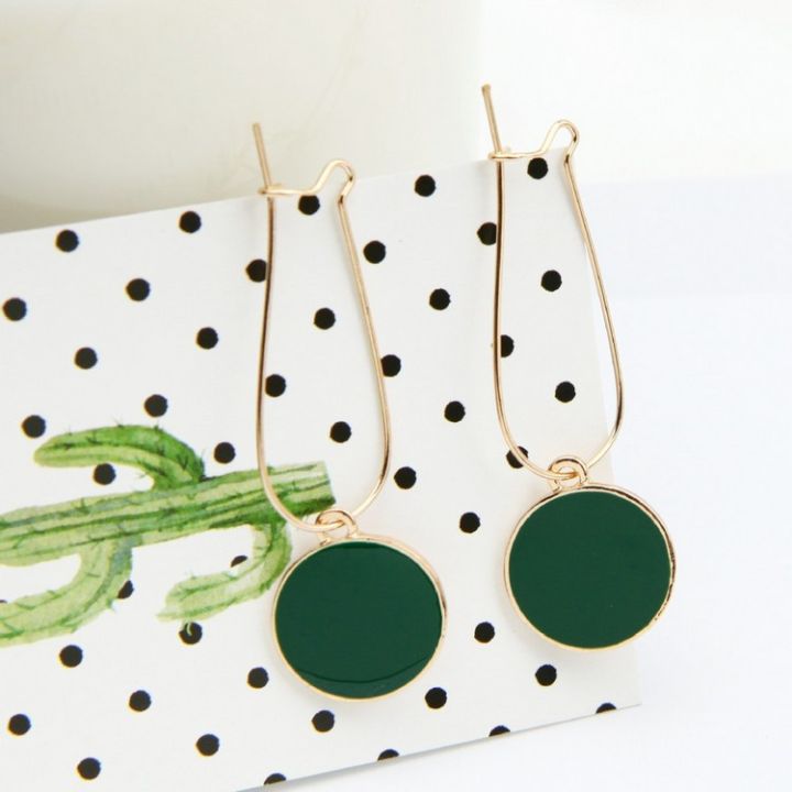 Korean Green Circle Earrings Women Classic Round Earing
