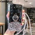 For Samsung Galaxy A24 Case Shiny Ring Glitter Soft Transparent Holder Stand Back Cover Casing for Samsung Galaxy A24 Phone Cases Cover Stars Moon Girls. 