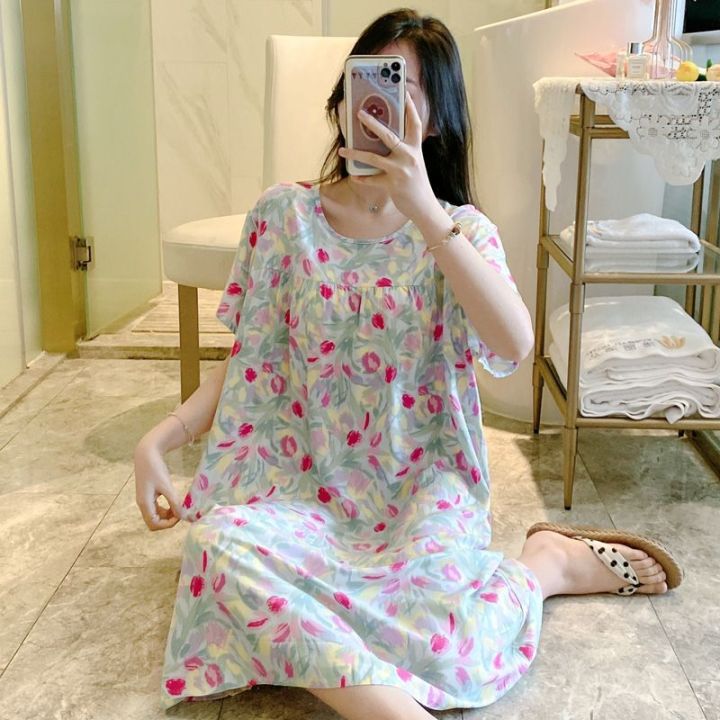 Artificial%20Cotton%20Nightdress%20Women's%20Summer%20Dress%202024%20New%20Pajamas%20Artificial%20Cotton%20Pregnant%20Women%20Outwear%20Pajamas%20Long%20-%20Image%205