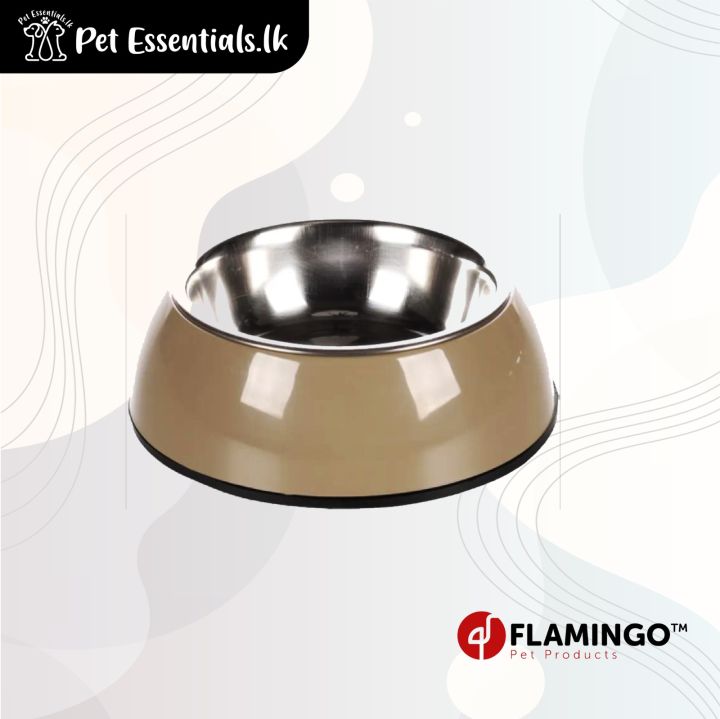 Flamingo Feeding Bowl With Stalinless Steel Cup Taupe Made In Belgium 900ml