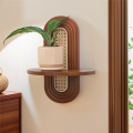Small Plants Picture Ledge Wall Rattan Shelf Set of 2, Boho Rustic Wood Floating Shelves Wall Mounted Decoration. 