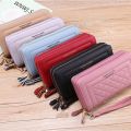 Long Women's Wallet Female Purses Tassel Coin Purse Card Holder Wallets Double Zipper Pu Leather Clutch Luxury Money Phone Bag. 