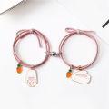1 Pair Couple Bracelets Magnet Stone Cute Animal Knotted Adjustable Elastic Rope Decorative Valentines Day Gift Time Rabbit Pendant Lover Bracelets Rubber Bands for Student. 