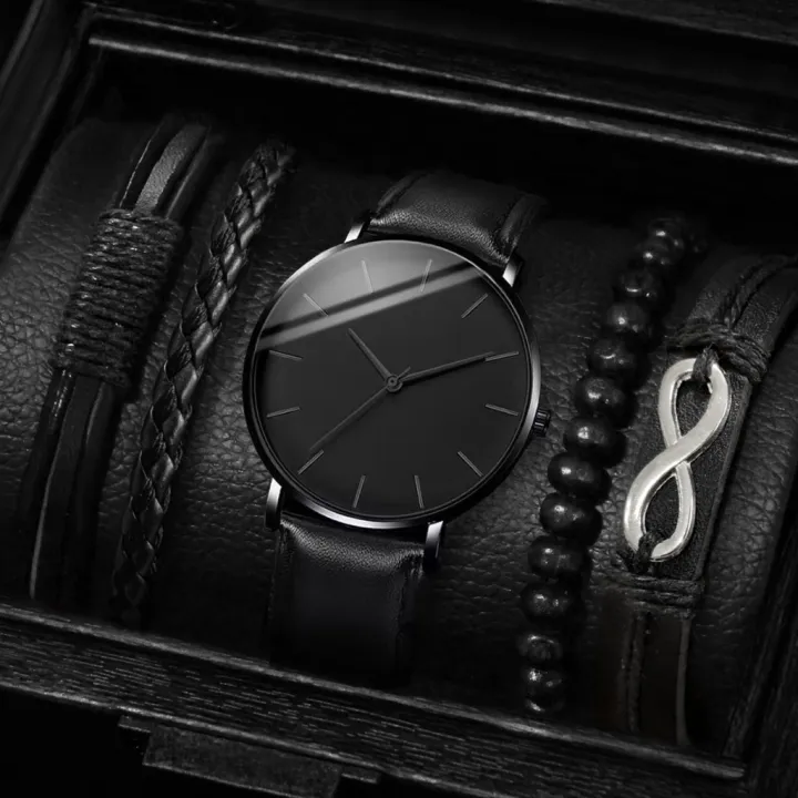 【ThinkWay】Men Watch Set Black Business Exquisite Round Dial Quartz Watch Holiday Valentine's Day Gifts