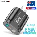 USLION 65W GaN USB Type C Charger PD3.0 Ausralian AU Plug USB Charger Cell Phone For iPhone 14 12 13 Pro Max Laptop PD Charger. 
