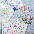 Monja 5D Nail Art Stickers Cute Lines Cartoon Embossed Colorful Heart Patterns Reliefs Adhesive Decals DIY Nail Art Decoration Tools. 