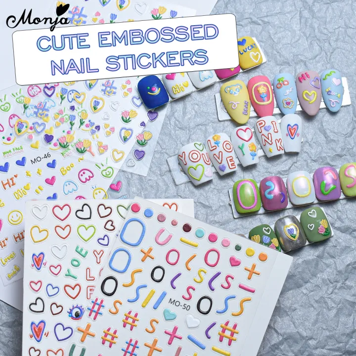 Monja%205D%20Nail%20Art%20Stickers%20Cute%20Lines%20Cartoon%20Embossed%20Colorful%20Heart%20Patterns%20Reliefs%20Adhesive%20Decals%20DIY%20Nail%20Art%20Decoration%20Tools%20-%20Image%202