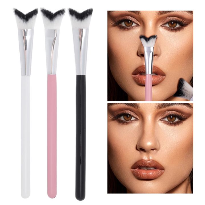Nose Makeup Brushes - For Nose Shadow, Nose Contour, Nose Highlight - V Shaped, Soft Fibers - Make Up Brush, Cosmetics Tools