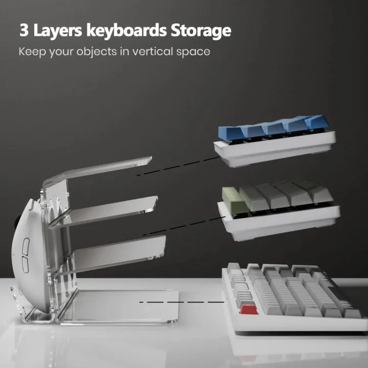 Pc Keyboard Storage Rack 3-Tier Keyboard Tray Sturdy Keyboard Storage Rack Sleek for Students ...