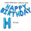 13 PCS SET Letters Happy Birthday Foil Balloon 16" Banner Party Deco Alphabet Aluminum BLUE. 