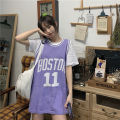 Summer New Korean Style Casual Basketball Jersey Vest Dress Letter Loose Exercise Jersey Mid-Length SleevelessTT-shirt Women's. 