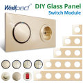 Wallpad DIY Module Gold Glass 1 2 3 4 Gang 1 2 Way Wall Switch Blue LED Indicator Function Key Only AC110-220V. 