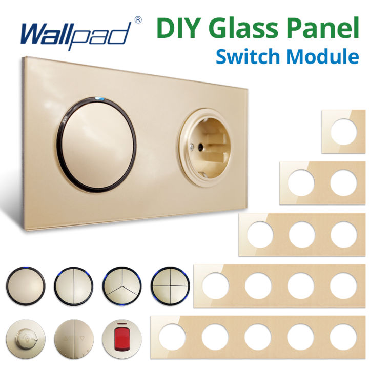 Wallpad DIY Module Gold Glass 1 2 3 4 Gang 1 2 Way Wall Switch Blue LED Indicator Function Key Only AC110-220V