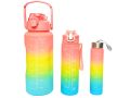 3 in 1 Bottle set/Kit 3 Bottles 2 Liters 900ml 300ml Water Bottles Straw Stickers 3d and 2d Squeeze Leakproof Portable Travel bottles Gym Fitness School Work Ride Trave. 